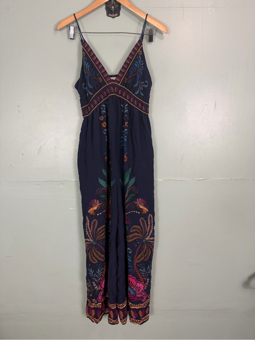 Farm Rio Anthropologie V Neck Sleeveless Floral Jumpsuit Wide Leg Medium - Picture 2 of 8